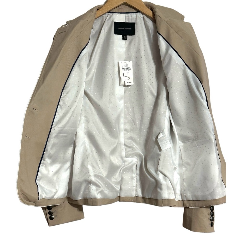 Banana Republic NWT Khaki with White Piping Notch Lapel Blazer Jacket - Picture 7 of 14